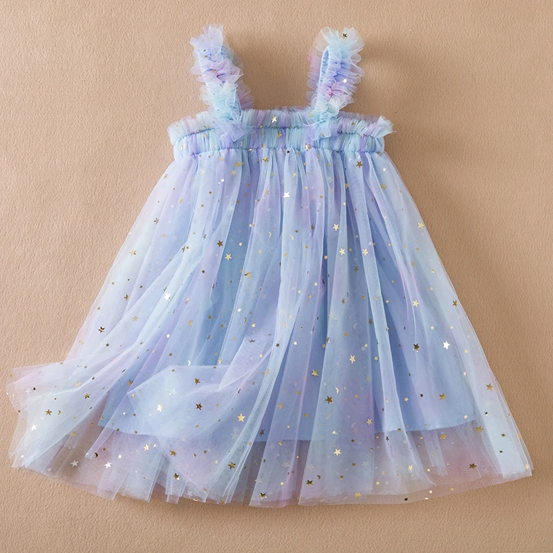 Sweet Girls Summer Flying Sleeve Bow Sequin Dress 2-6Y Kids Birthday Party Pink Fluffy A-line Princess Dress for Cute Baby Girl