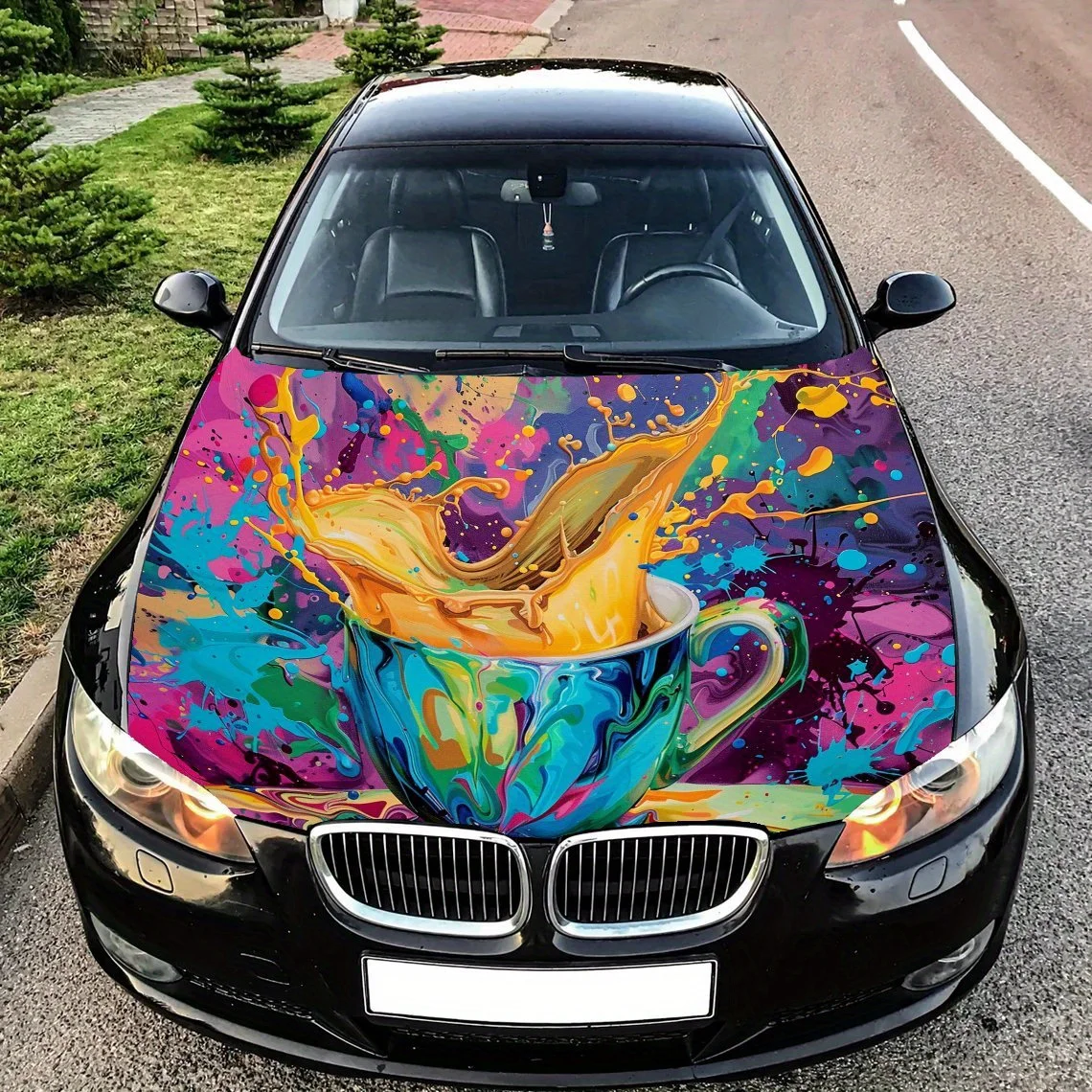 

Кофейная чашка с принтом в виде брызг, обертка на капот автомобиля, цветная виниловая наклейка, графический капот грузовика, автоаксессуары, украшение, защитная наклейка, подарок