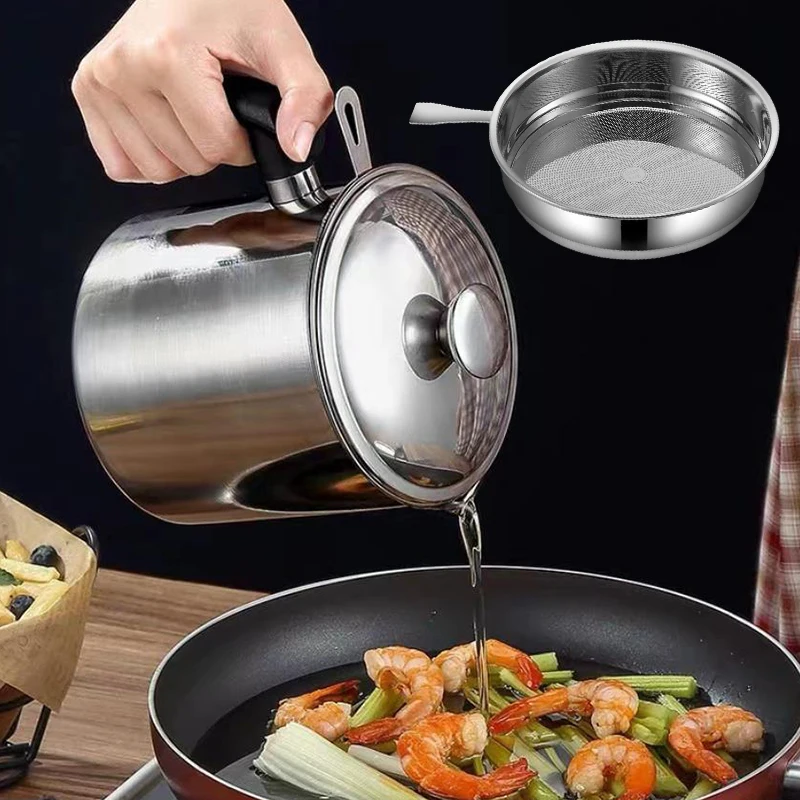 Durable Stainless Steel Oil Pot With Built-in Filter - Easy To Invert Design, Leak-proof And Convenient Kitchen And Restaurant view 3