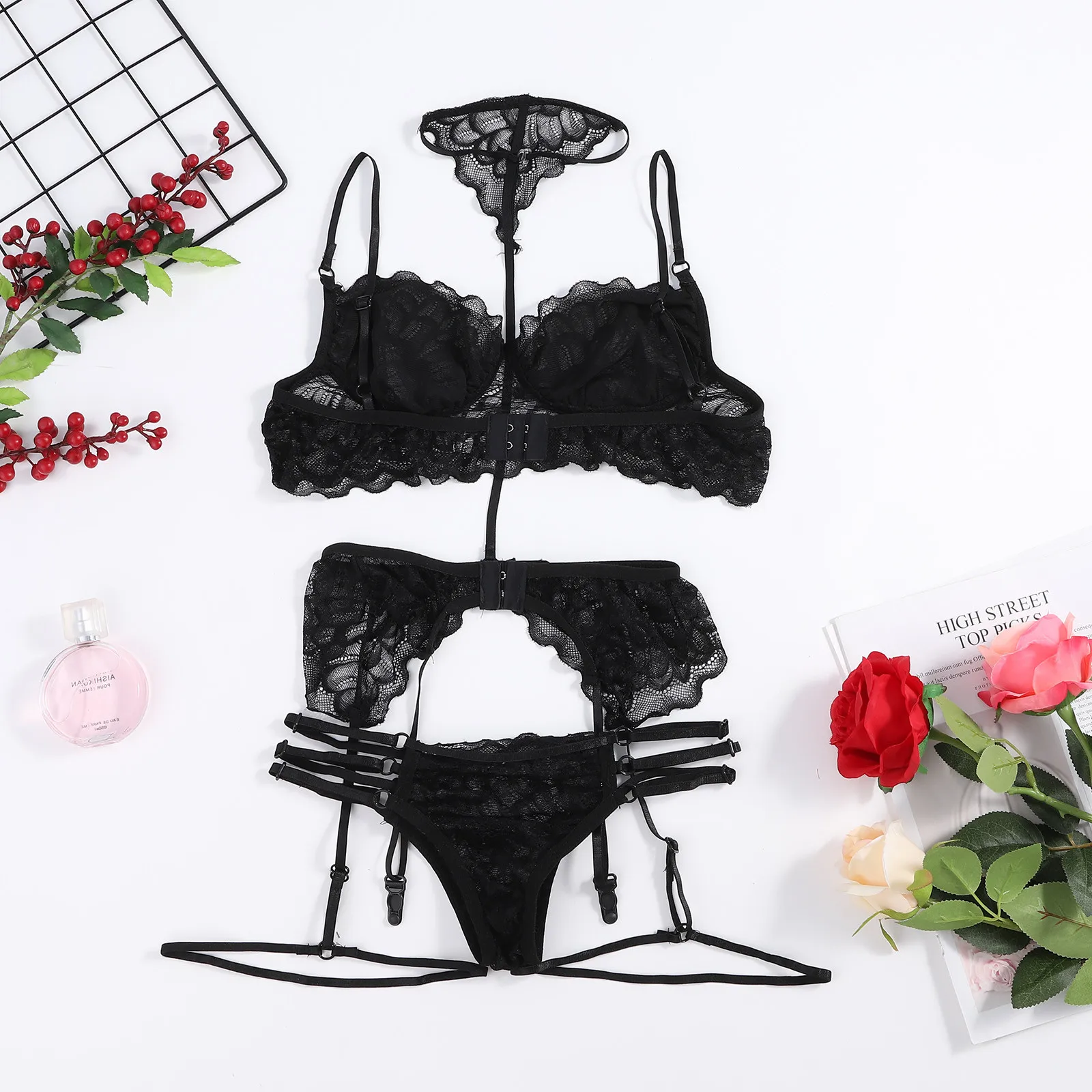 Transparent Sexy Lingerie For Women Hot Erotic Underwear Set Sex Costume Bra Lace Lingerie Sets Thongs Garter Belt Porn Suit