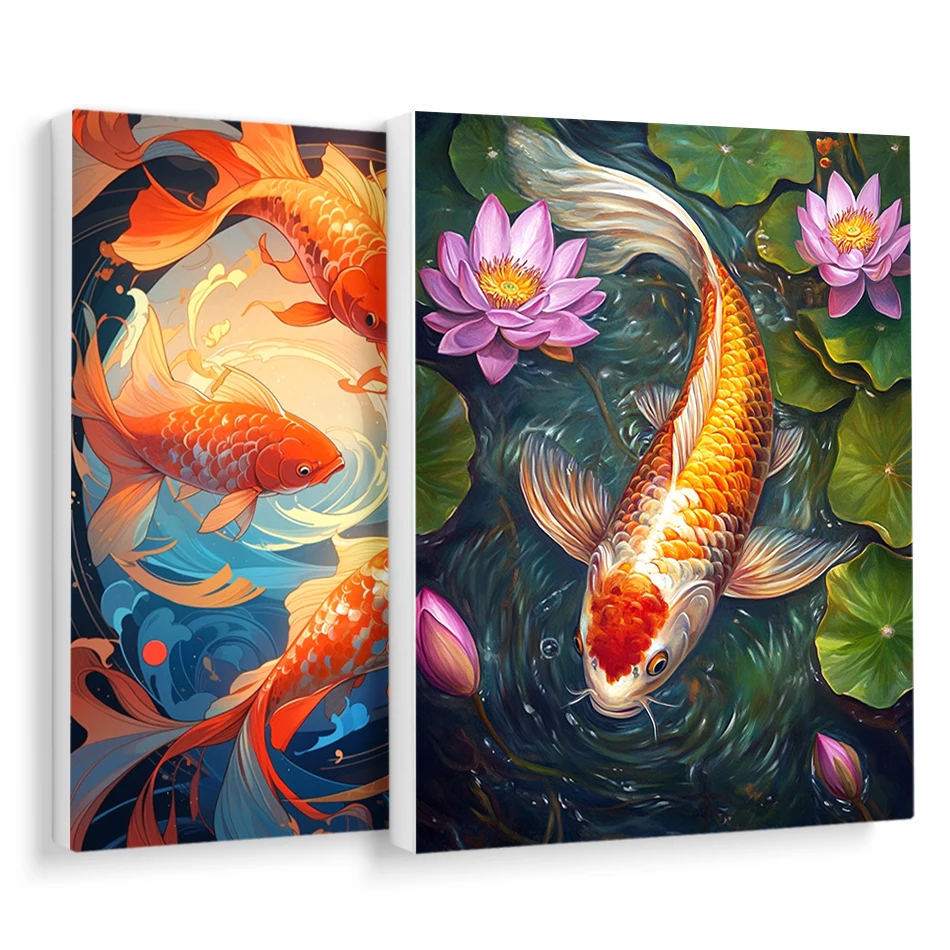 RUOPOTY-Paint By Adult Numbers Koi Fish Lotus Handiwork Picture Drawing Frame Diy Crafts Acrylic Paints Handmade Home Decoration