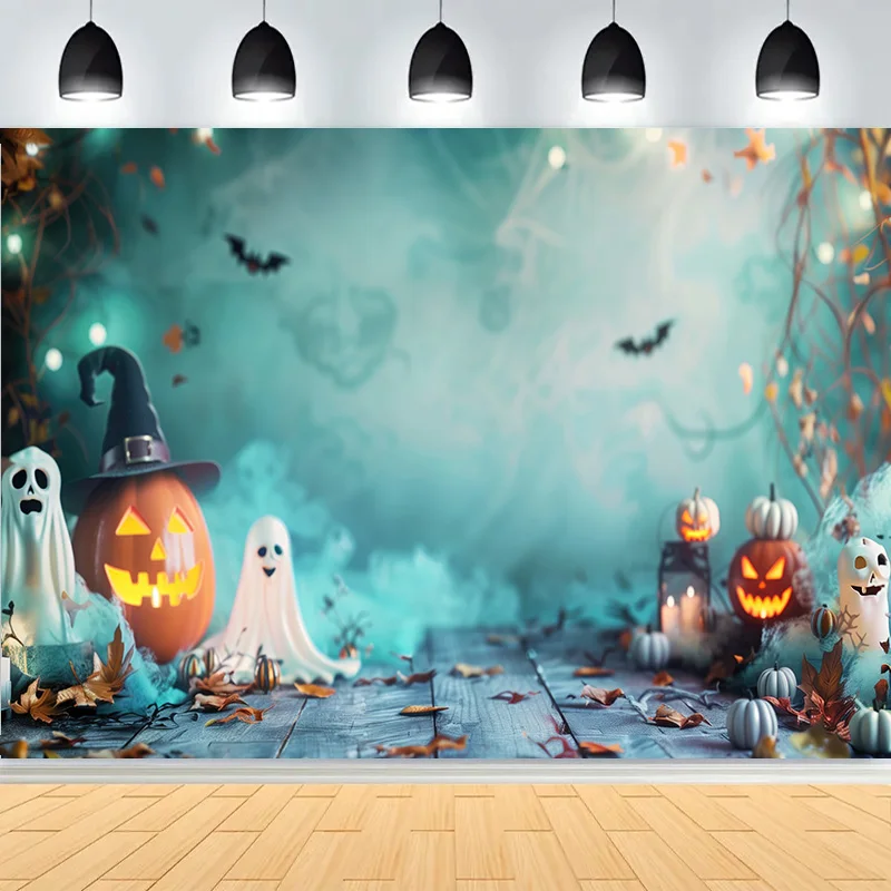 ผี Jack-o'-Lantern วันฮาโลวีนการถ่ายภาพฉากหลังปราสาทปีศาจสยองขวัญฟักทอง Moon Hallows-Eve พื้นหลัง KB-13