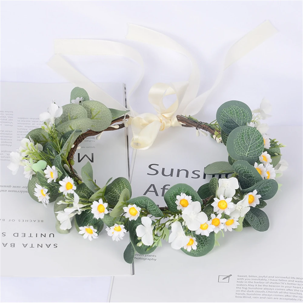 Heißer Verkauf Frühling Böhmische Blume Krone frauen Strand Hawaii Blumen Girlande Romantische Faux Rose Hochzeit Kränze Stirnband Blumen – Detail 8