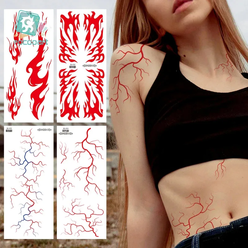 

6Sheets Waterproof Bright Red Fire Tattoo Stickers for Girls, Temporary Fake Flame Vessels Tattoos for Women Men