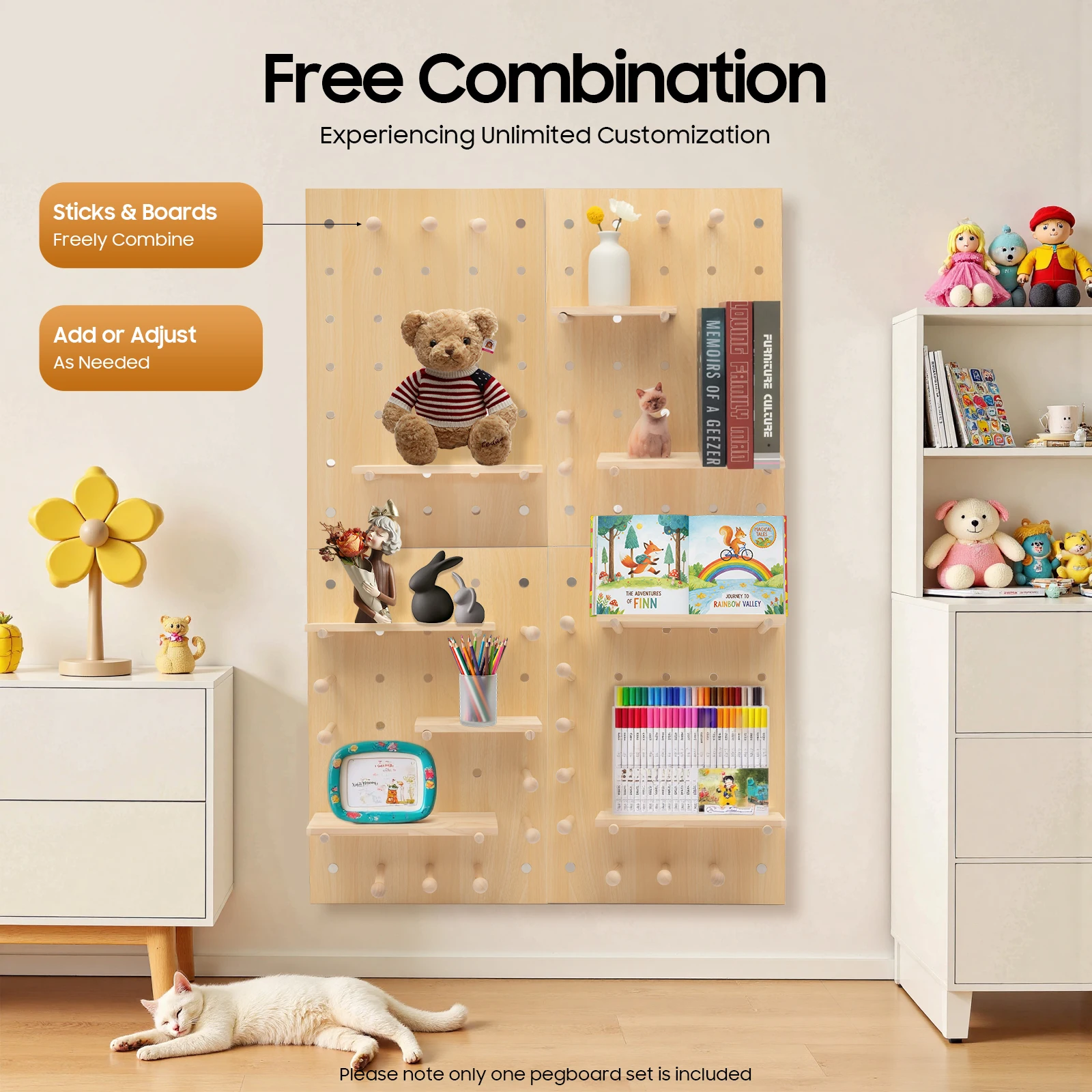 

23.62*15.75*0.6in Wood Pegboard Combination Wall Organizer Kit DIY Wooden Hanging Peg Board Panel for Home Office Studio