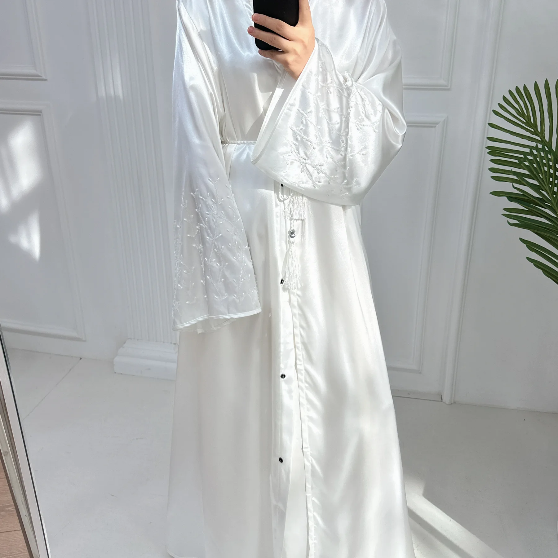 

Eid Mubarak Beading Open Abayas Kimono Cardigan for Muslim Women Dress Turkish Arab Robe Dubai Islam Kaftan Ramadan Femme Kaftan