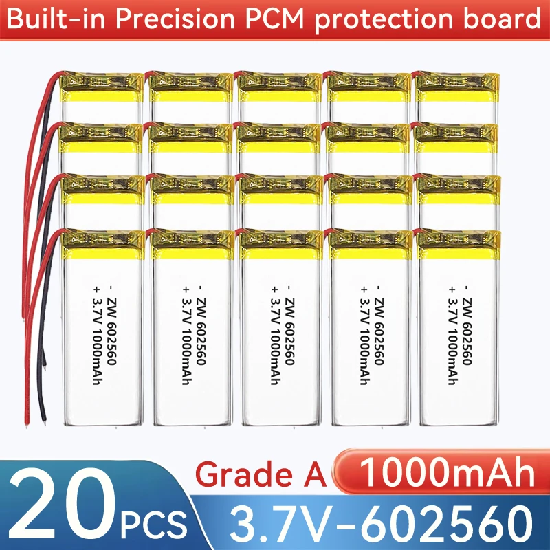602560 3.7V 1000mAh Lithium Polymer Rechargeable Battery for 402560 502560 702560 902560 802560 102560+PH2.0 XH2.54-2P Plug