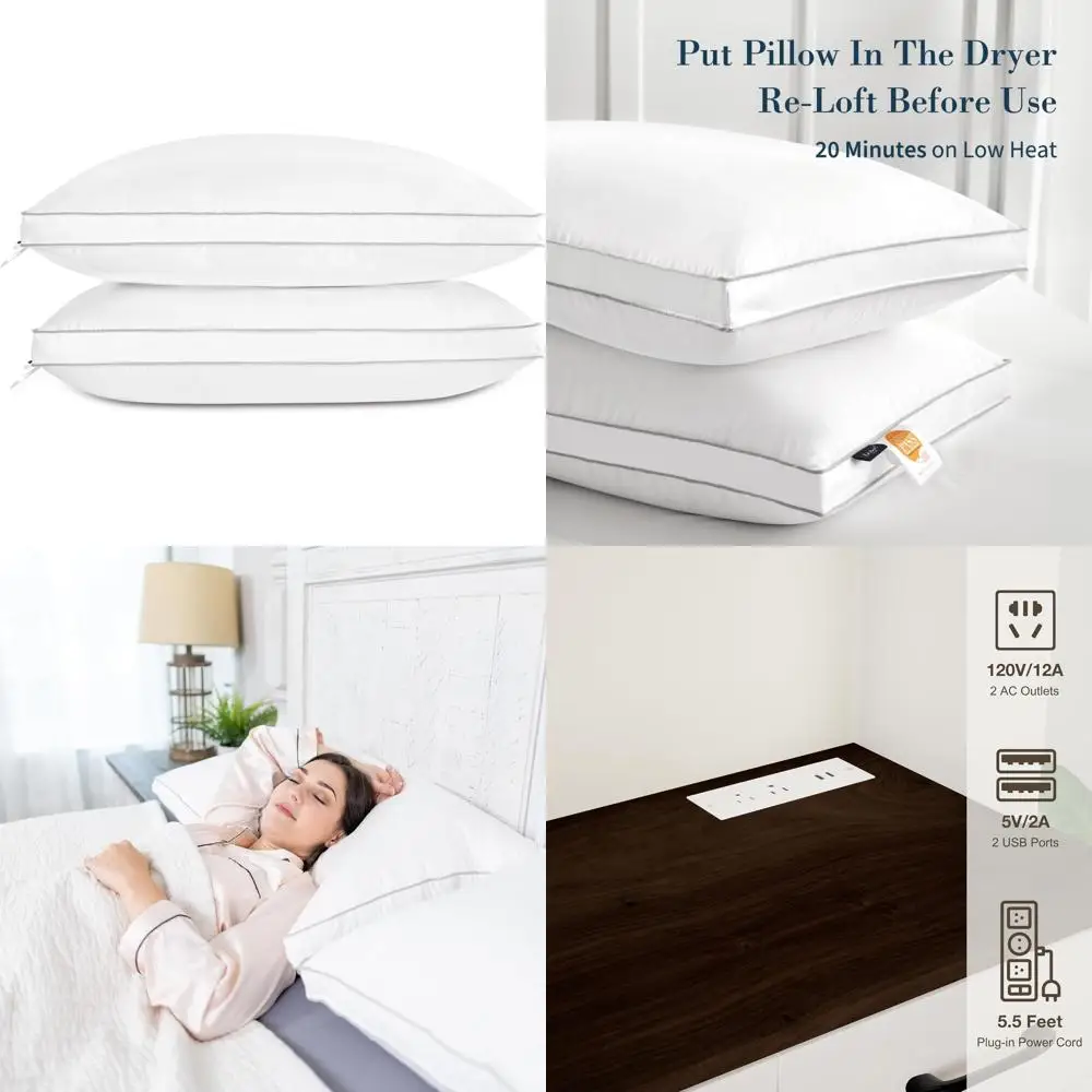 

Luxury Feather Down Pillows - Standard Queen Size, Firm Gusseted for Comfortable Sleep, Hotel-Quality Fluffy Pillows, 18x