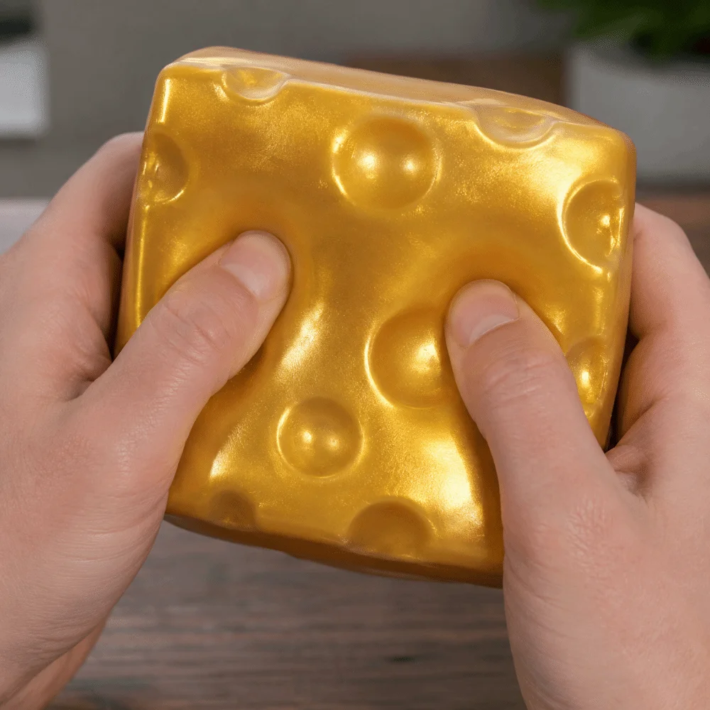 Creative 11cm Cheese Squeezed Cube Realistic Super Soft Slow Rebound Fidget Comfortable Gold Cheese Stress Ball for Adults