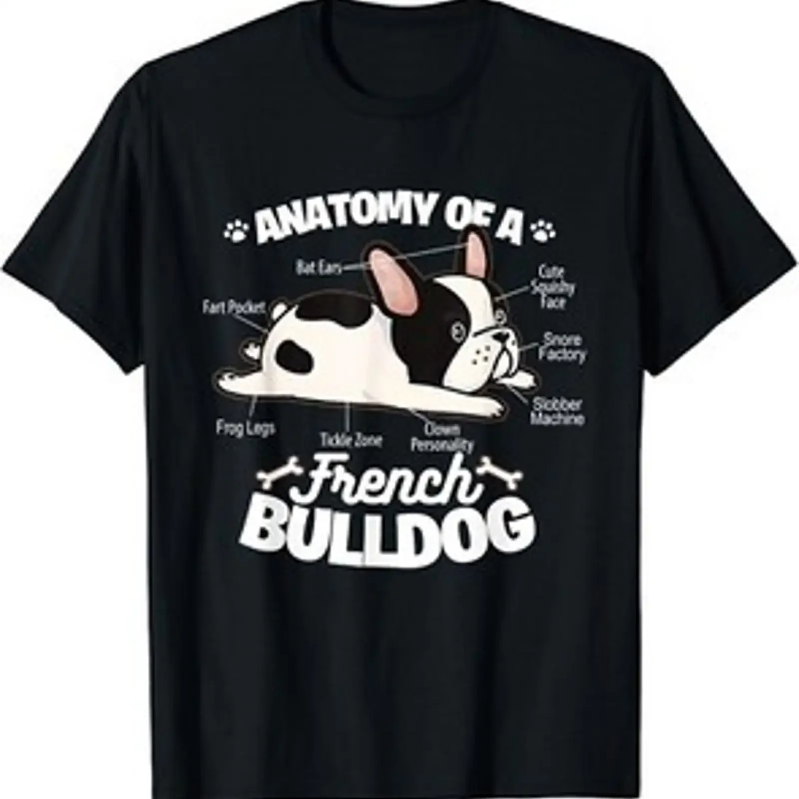 Camiseta Vintage con Gráfico de Bulldog Francés y Anatomía de un Bulldog, Transpirable, Elegante, Estilo Urbano, Casual para Hombre, Ligeramente Desgastada