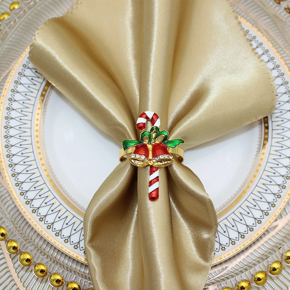 6 pçs natal muleta guardanapo anéis de metal ouro guardanapo anel titular para festa de férias jantar mesa configuração decoração hb375
