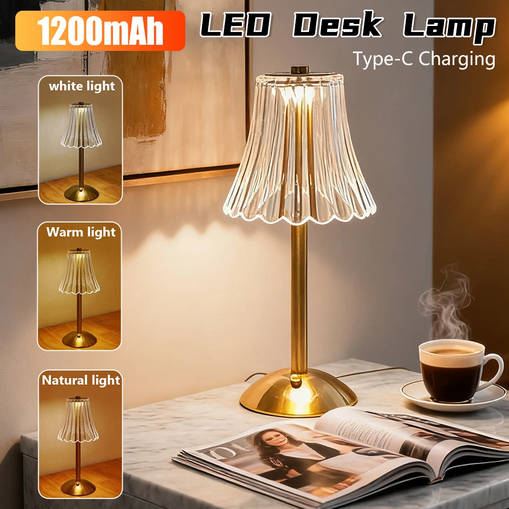 

1200mAh Type-C Rechargeable LED Acrylic Desk Lamp Touch Control Night Lights Adjustable Dimmable Cordless for Home Decoration