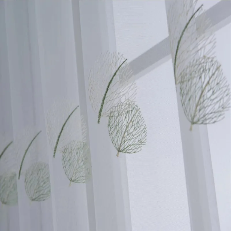 Modern Simple Embroidery Fresh Small Leaves Ghost Embroidery Yarn Living Room Bedroom Balcony Curtains