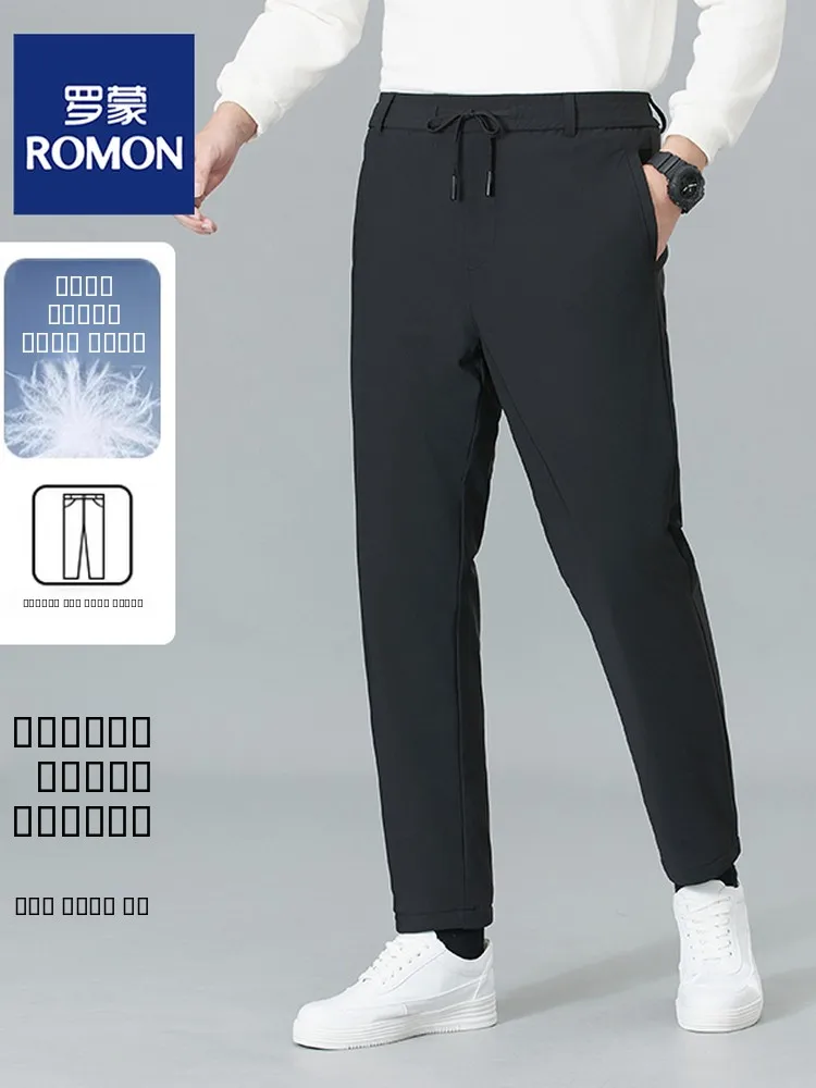 

Lormen Men's Thiened Inteated Fce down Outdoor Casual Pants Winter Warm Breathable Lightweight Straight Leg Trousers