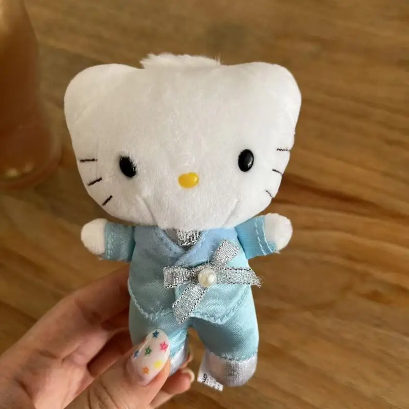 산리오 헬로 키티 다니엘 만화 커플 화이트 웨딩 드레스 블루 슈트 소프트 플러시 펜던트 레트로 귀여운 키체인 소녀 신혼 선물