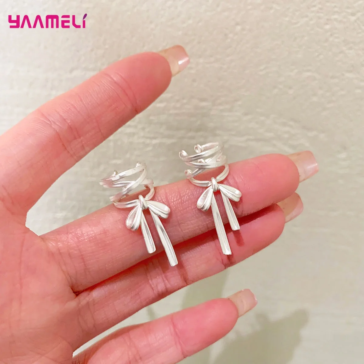 

Ювелирные изделия из 100% чистого серебра 925 пробы, модные висячие серьги-манжеты с бантом, серьги-клипсы без пирсинга для женщин, Femmel