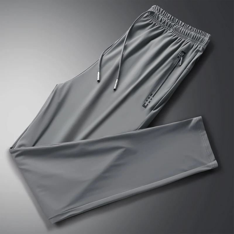 Men's Sports Pants Summer Lightweight Ice Silk Breathable Fitness Pants Casual Fashion Men's Quick Drying Wide Leg Pants 5XL 6XL