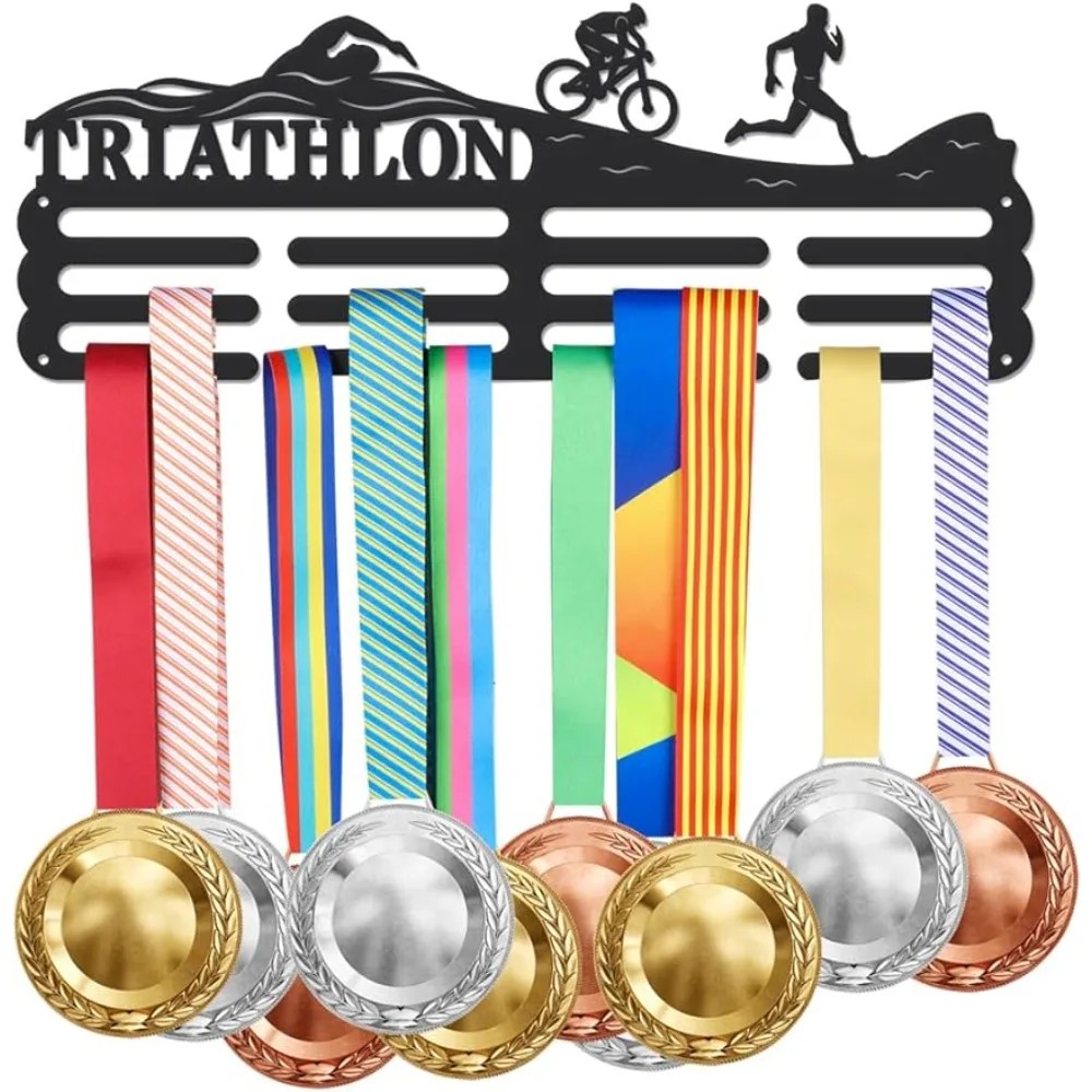 

Triathlon Medal Holder Display Swimming Cycling Running Medal Hanger Hanger Rack Frame for Over 60 Medals and Ribbon Display