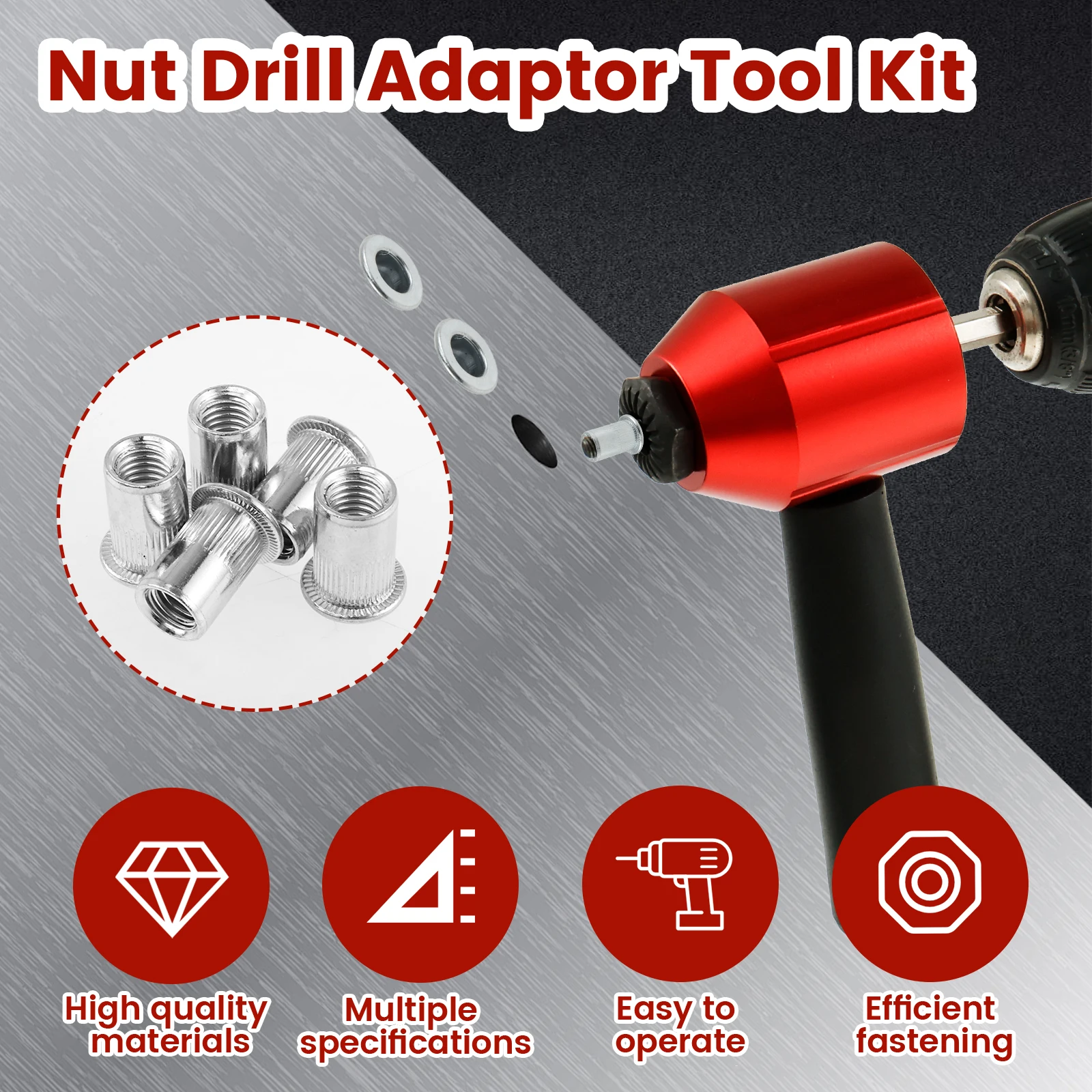 Rivet Nut alat adaptor bor, Set adaptor Alat keling bahan baja paduan dengan 25 mur paku keling beragam dan 5 manderl profesional