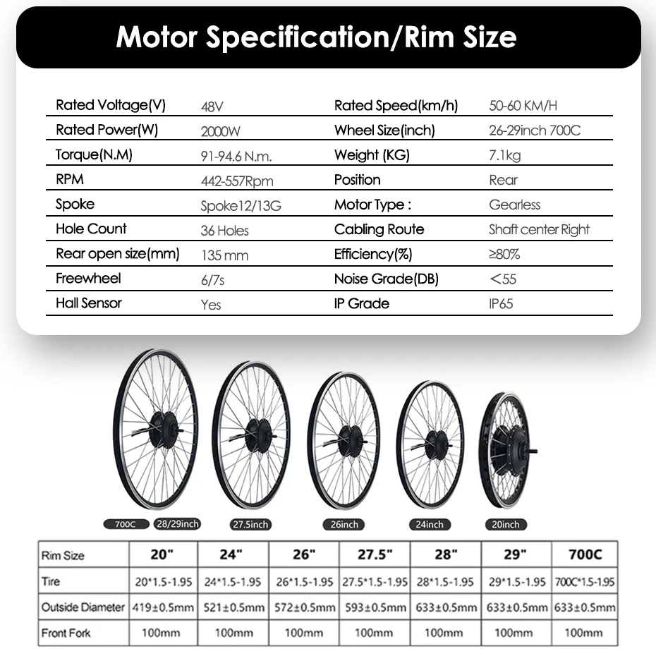 Powerful 2000W Gearless Hub Motor Ebike Kit 48V 13Ah-24Ah Hailong Battery DIY Electric Bike Kit for Mountain Bicycle 26\