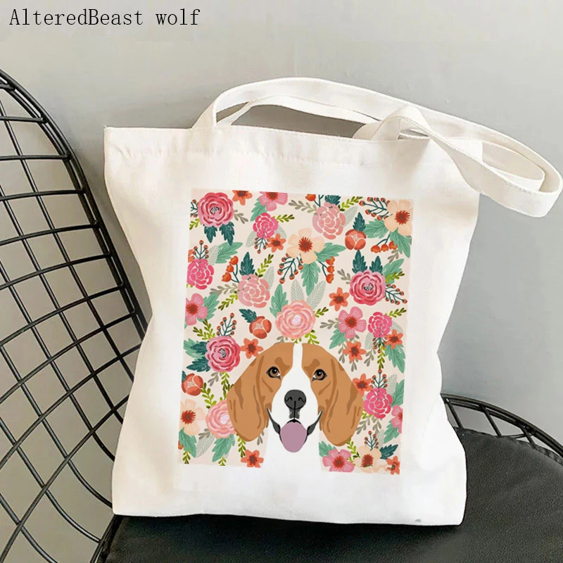 Women handbag Beagle dog paw cute Bag Harajuku Shopping Canvas Shopper Tote bag Bag girl cartoon Shopper Shoulder Lady Bag