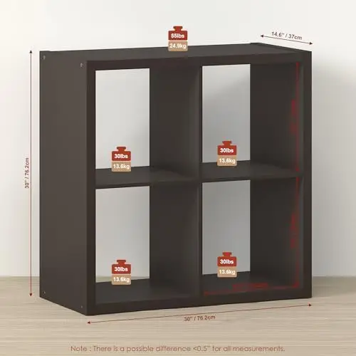 Gumma 4 Cube Storage Organizer with Open Back, Thick Frame Wood Cube Closet Organizer, for Living Room Bedroom Home