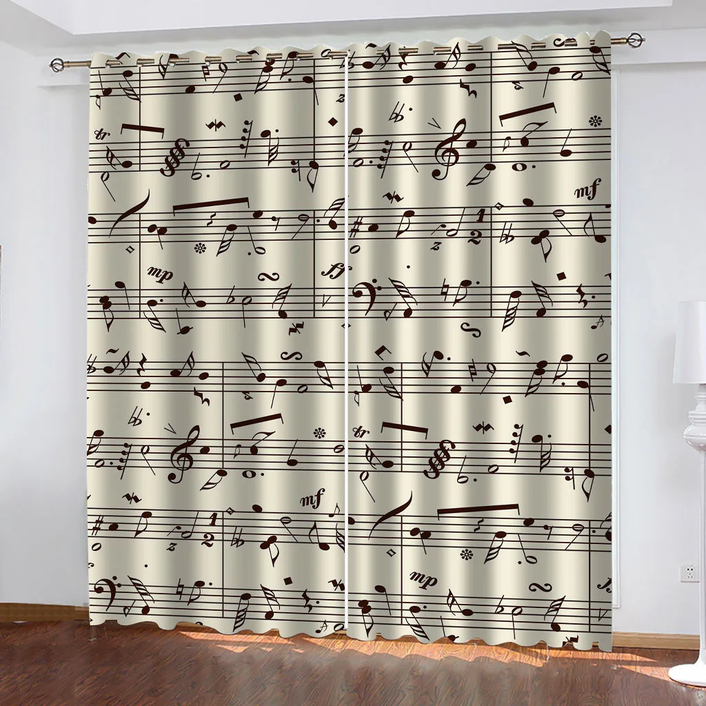 

HUANZHUANG Blackout Curtains Of Panels Black And White Music Note Print Luxury Decorative Window Drape Curtain For Living