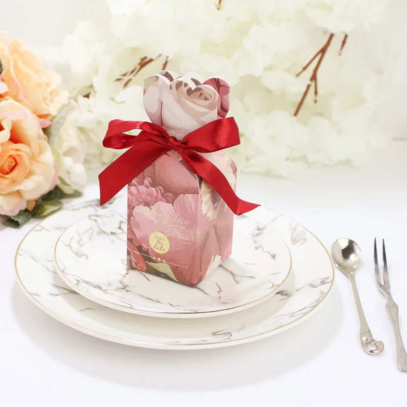 10 Stück Fischschwanz-Vase, Pralinenschachtel, Blumenmuster, Hochzeitstag, Geschenkbox, Verpackung, Box mit Band, Babyparty, Geburtstag, Party-Dekoration – Detail 15