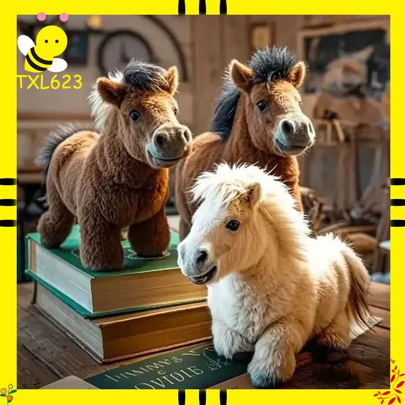 Giocattolo Pony Elettrico di Peluche Realistico Robot Cammina e Scuote la Coda con Movimenti Animale Interattivo Imbottito per Bambini dai 6 Mesi con Batteria