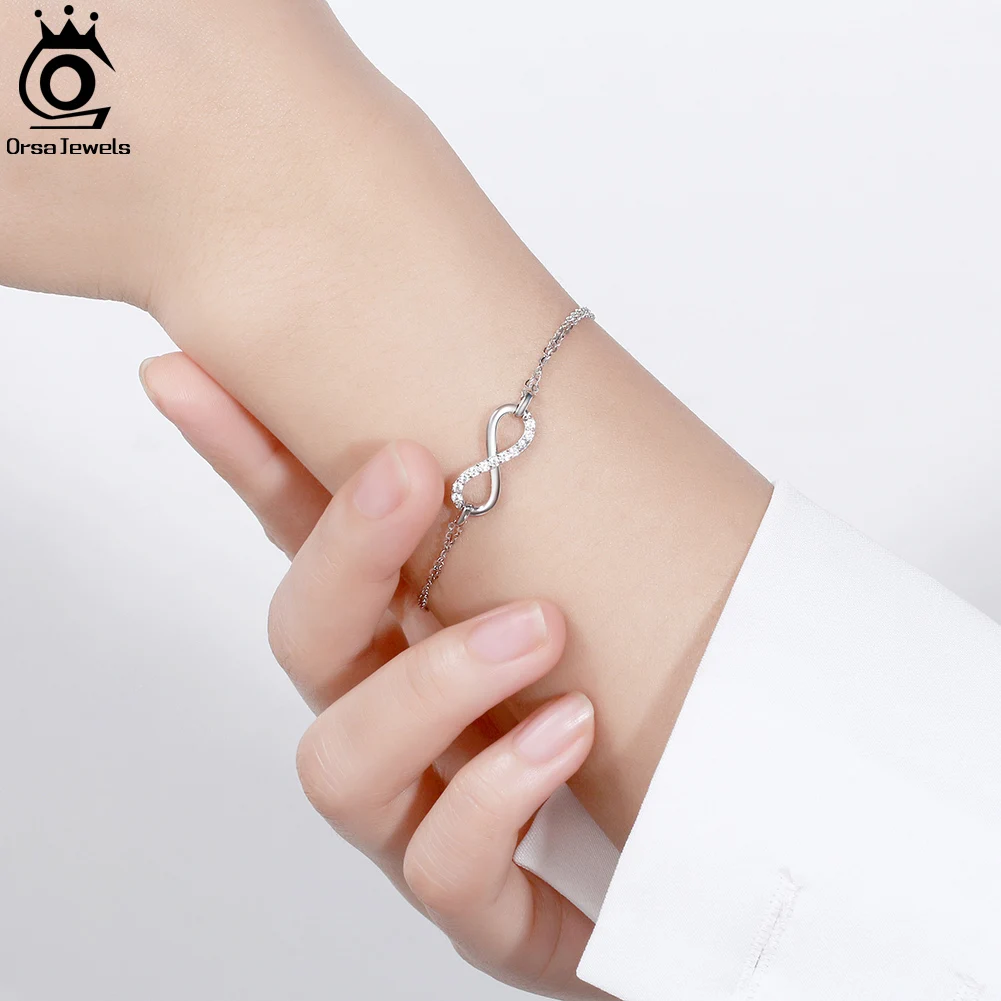 Rinntin Women\'s 925 Sterling Silver Infinity Endless Love Symbol Charm Adjustable Bracelet Gift for Wife Women Jewelry SB136