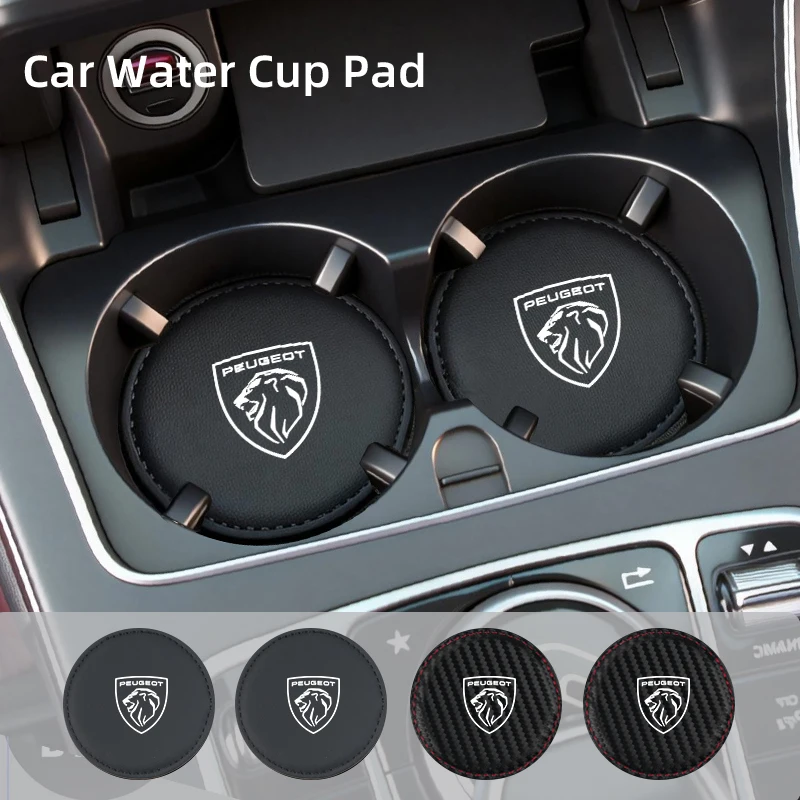 Premium Leather Car Cup Coaster Non-Slip Waterproof Pad Sticker For New Peugeot 206 208 207 3008 308 2008 107 508 307 308 106