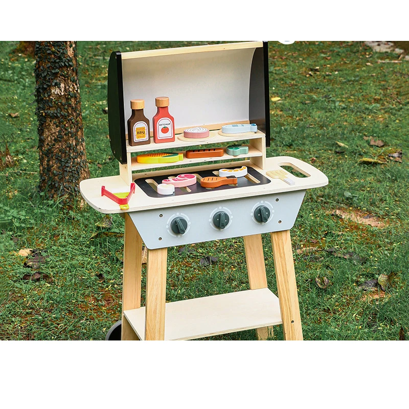 Simulazione in legno per bambini Barbecue Casa da gioco Giocattolo Legno Educazione precoce Cucina Giocattoli per feste Set per ragazzi e ragazze