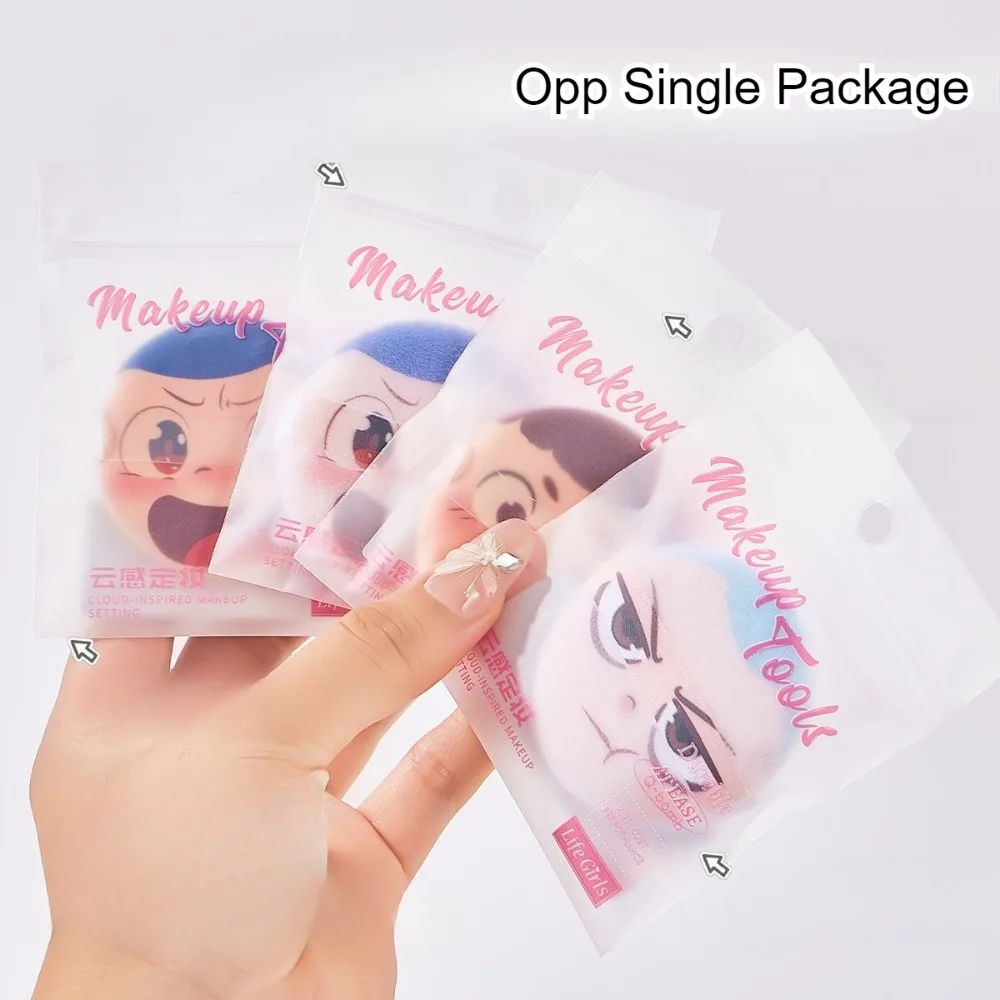 만화 캐릭터 화난 표정 화장 퍼프 벨벳 파우더 퍼프 플로킹 페이스 메이크업 스펀지 세척 가능 가벼운 메이크업 도구