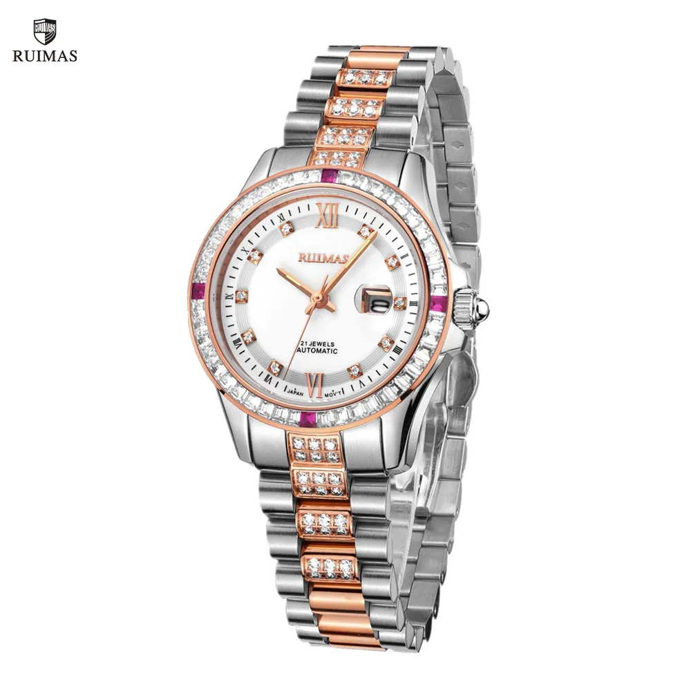 RUIMAS Sapphire Mechanical Women Watch Brand Luxury Steel Bracelet Ladies Fashion Watch Automatic Female Clock Reloj Mujer 6740