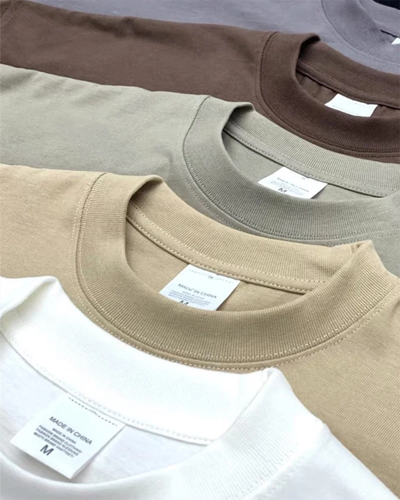 

Summer New Streetwear Men's T-Shirt Pure 100% Cotton Small Crew Neck Semi-Turtle Neck Loose Fit Basic Tee Top Breathable Casual
