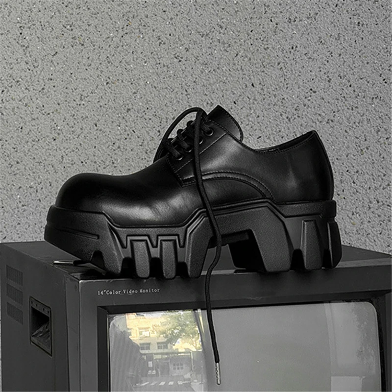Retro Thick Bottom Platform Unisex Leather Shoes Large Size Increasing All Match Casual Derdy Shoes Luxury Designer Sneakers Hot