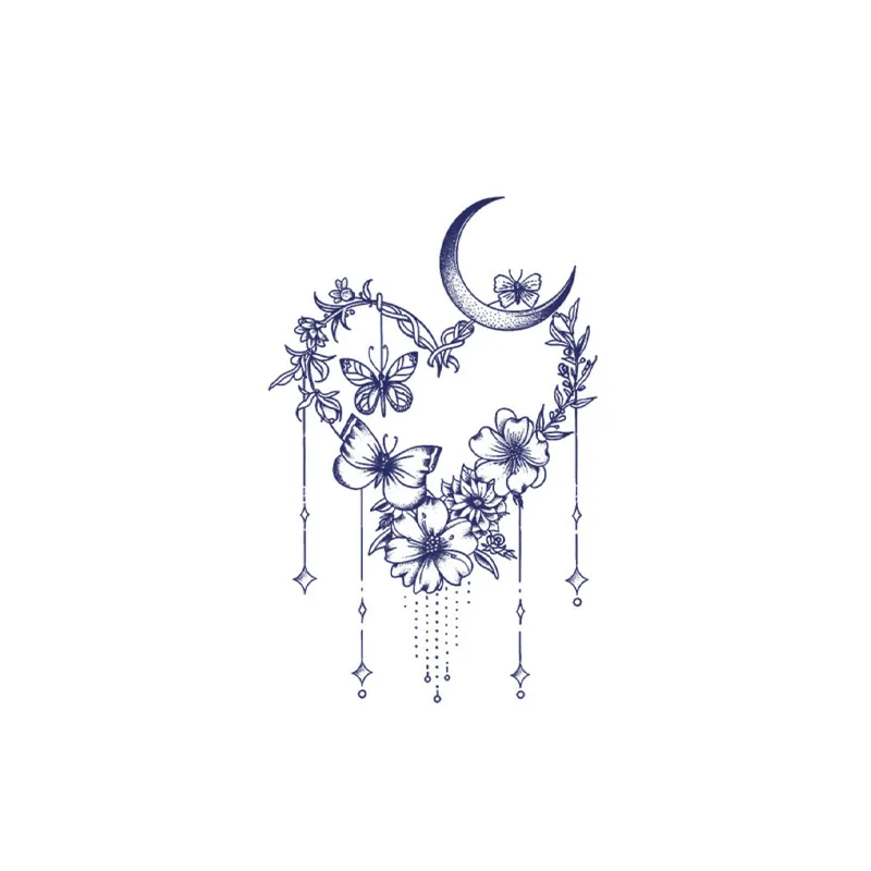 Adesivi temporanei per il petto della luna della farfalla della ghirlanda sexy Adesivi per tatuaggi alla moda con succo di erbe impermeabili e resistenti al sudore