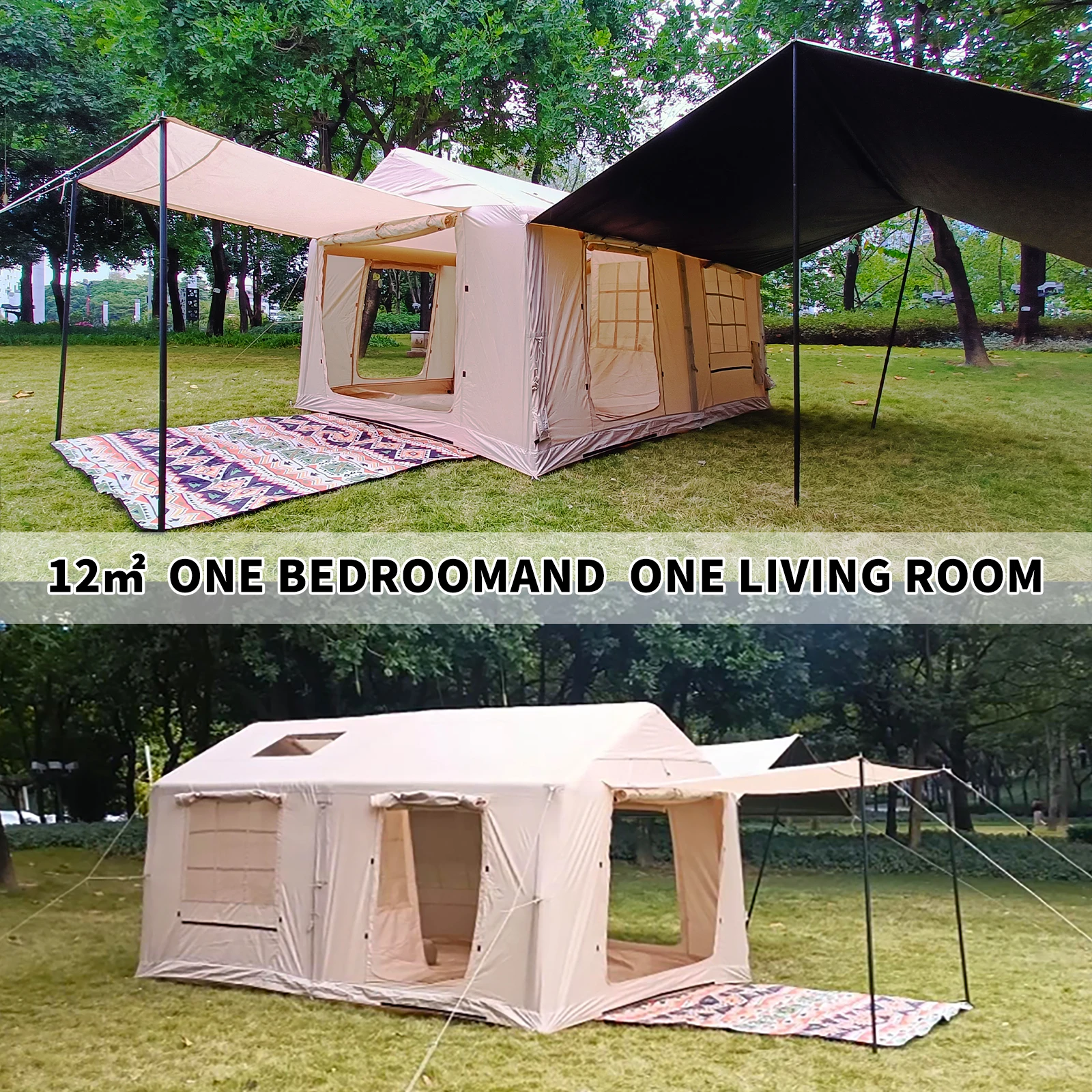 Tenda da campeggio gonfiabile da 9,84x13,12FT, tenda gonfiabile per 6-8 persone di facile installazione, antivento impermeabile per 4 stagioni, casa ad aria extra large