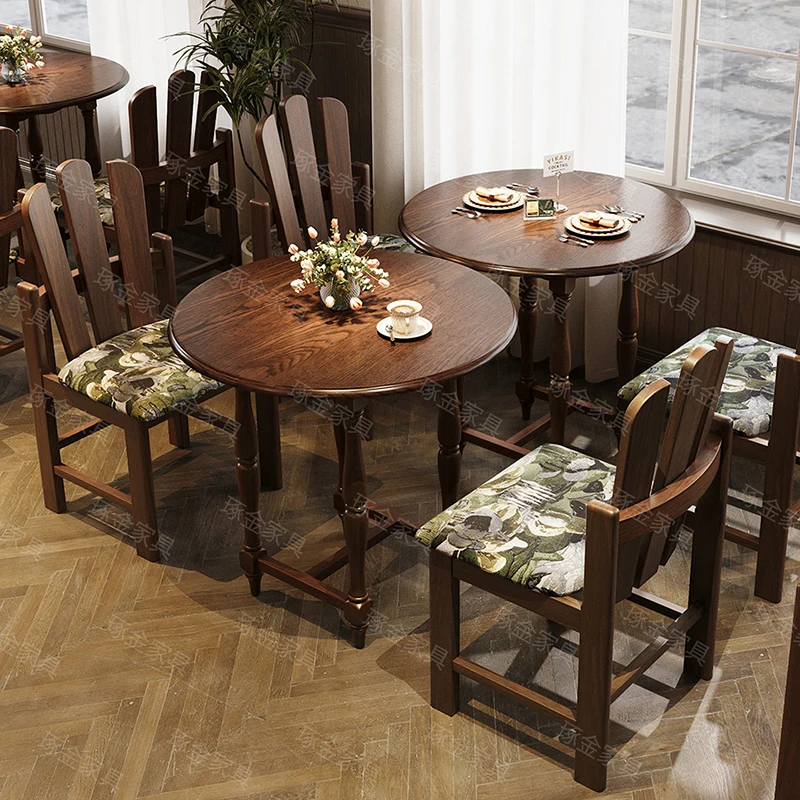 Nordic Retro Café Table Modern Solid Wood Western Restaurant Café Table Chair Set Creative Restaurant Commercial Furniture FYCT