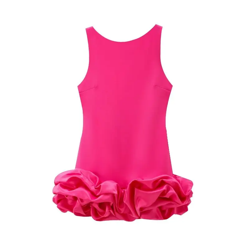 Simple Stylish Sleeveless Halter Short Dress Formal White Lady Tank Dresses Elegant Women Mini Bubble Skirt