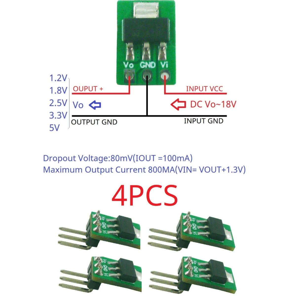 1A 3.6V 4.2V-18V to 1.2V 1.8V 2.5V 3.3V 5V LDO Regulators for Li-ion Li-po LiFePO4 Solar Energy Lithium Titanate Battery