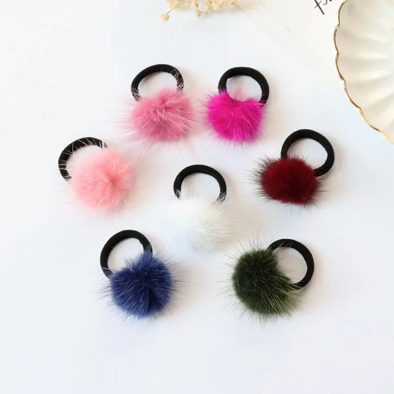 Mini Small Soft Fur Pompom Ball Children Elastic Hair Bands Gripper Pom Hairball Girls Kids Hairband Hair Accessories