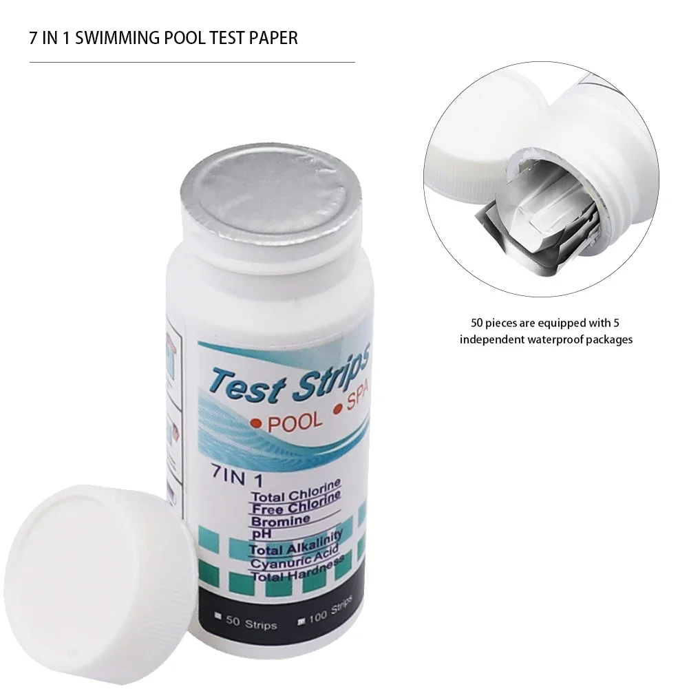 50/100 قطعة شريط اختبار جودة المياه متعدد الأغراض 7 في 1 شرائط اختبار حوض السمك أدوات اختبار درجة الحموضة المياه لخزان الأسماك حمام سباحة #3