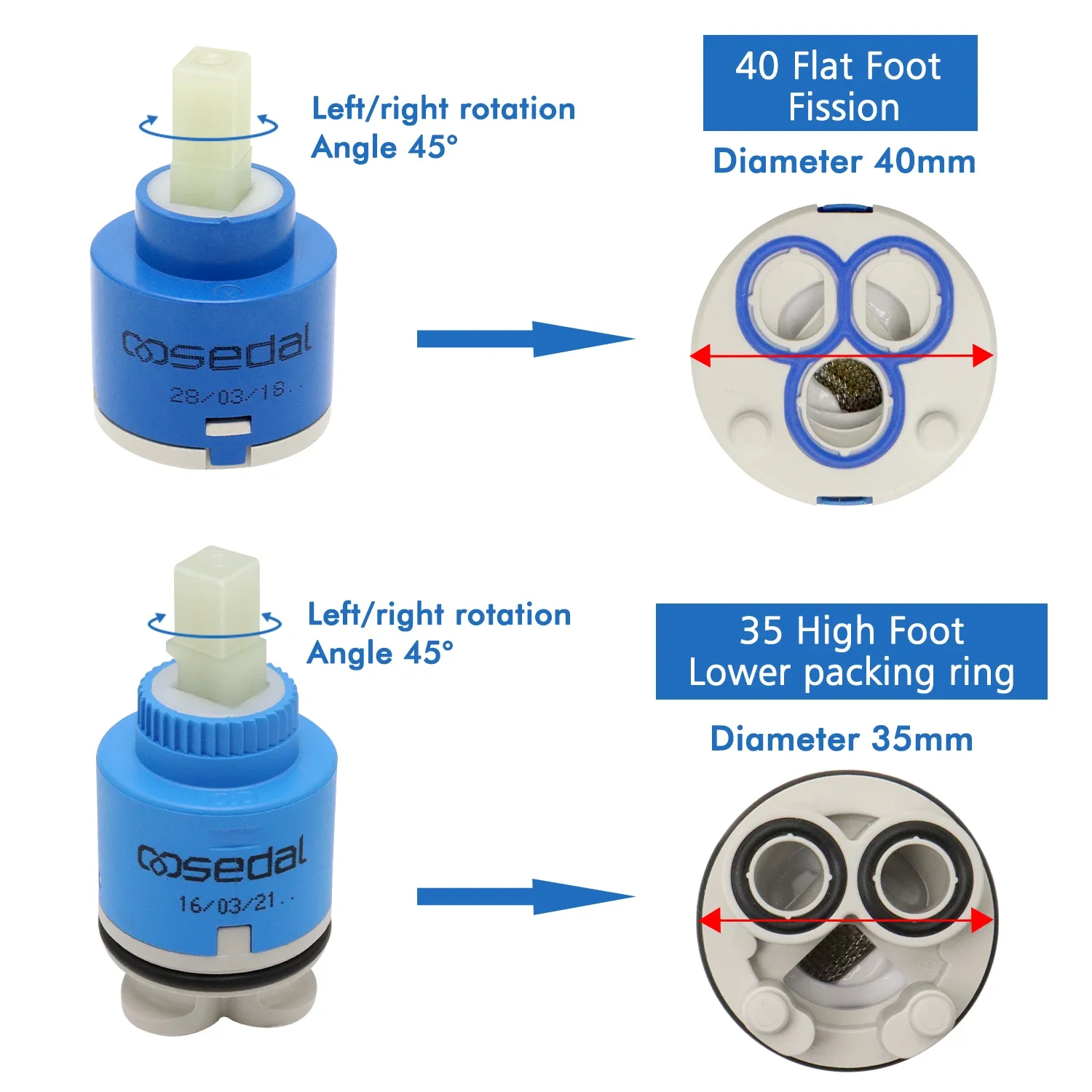 35mm/40mm Faucet Cartridge Ceramic Tap Cartridges Ceramic Spool Water Tap Faucet Cartridge Kitchen Bathroom Faucet Accessories