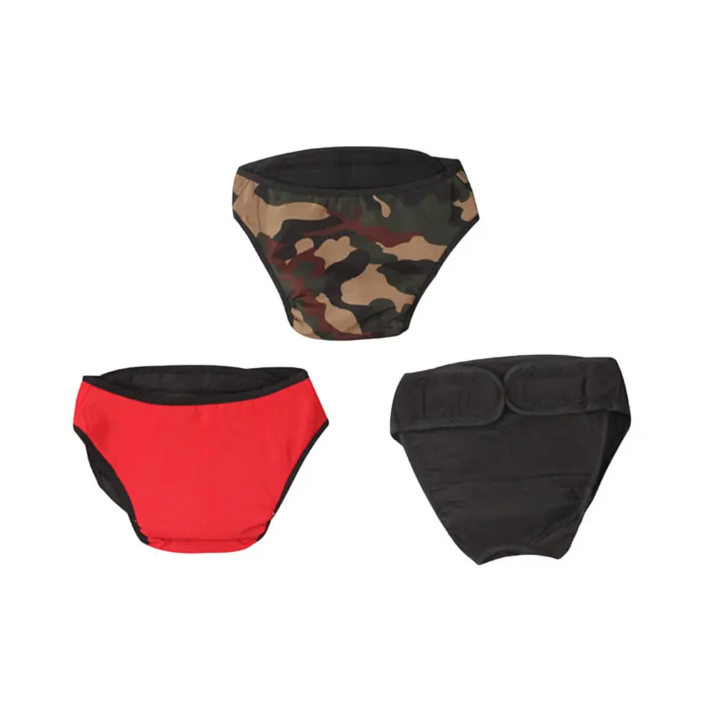 3Pcs Pet Physiological Pants Cotton Reusable Dog Diapers Puppy Sanitary Pants Black Red Camouflage Size M Pet Diapers