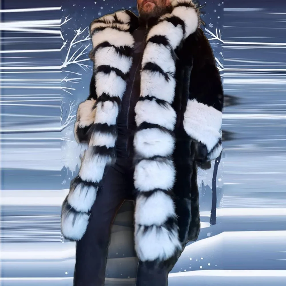 Winter Mens Real Rex Rabbit Fur Coats with Fox&Mink Fur Trim Thick Hood Warm Overcoat Fashion Natural Fur Thick Long Jacket