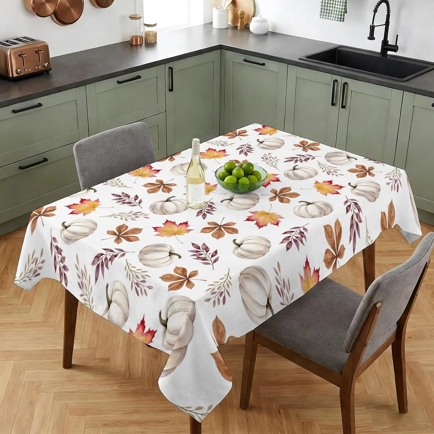 Fall Thanksgiving Pumpkin Maple Leaf Rectangle Tablecloth for Table Decor Reusable Kitchen Dining Tablecloth Autumn Decorations