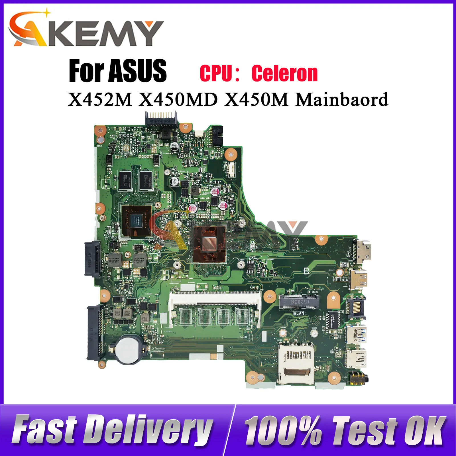 X450MD Laptop Motherboard For ASUS VivoBook X450MD X452M X450M X450MJ Notebook Mainboard With Celeron CPU tests OK fast shipping