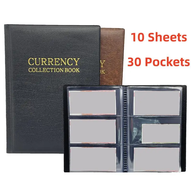 30 Pockets Banknote Currency Collecting Album 10 Sheets Clear Paper Money Holder Creative Money Banknote Protective Sleeve
