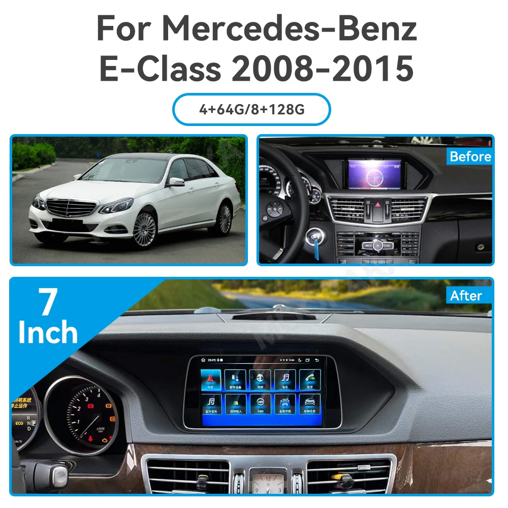 7 Inch For Mercedes-Benz E-Class 2008-2015 Car Screen Multimedia Player Android 13 GPS Navigation Auto Head Unit Radio Media